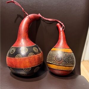 Painted Decorative Gourds - Red & Black Motif (Set of 2)